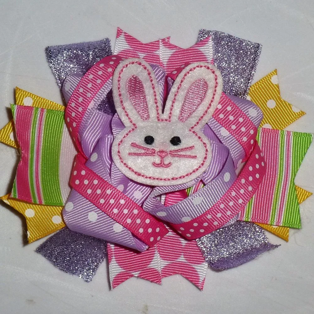 Easter Bunny Rabbit Girls 5-Inch Hair Bow Clip
